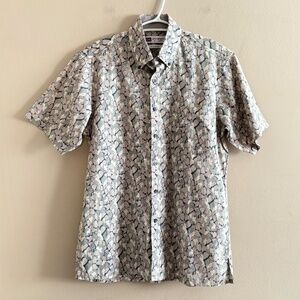 John Langford 100% Cotton Gray Abstract Short Sleeve Button Down